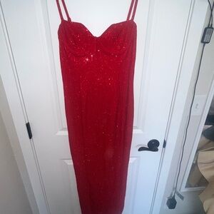 Meshki Red Sleeveless Midi Dress